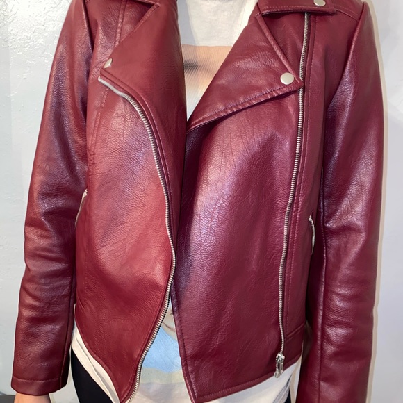 Maroon Faux Leather Jacket - Picture 2 of 2
